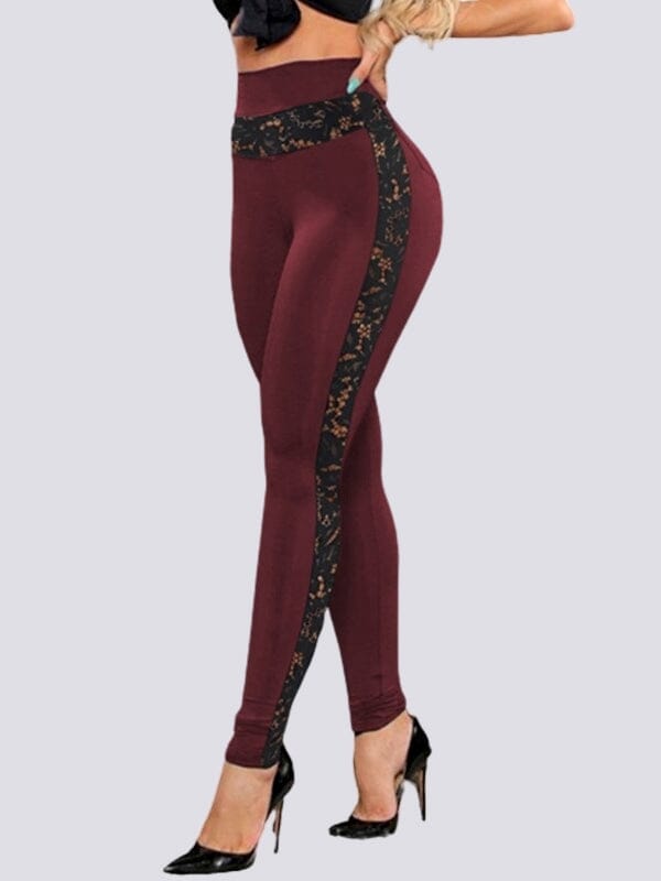 Legging Dentelle Taille Haute Leggings Helanke-Srbija.com sa Bordeaux