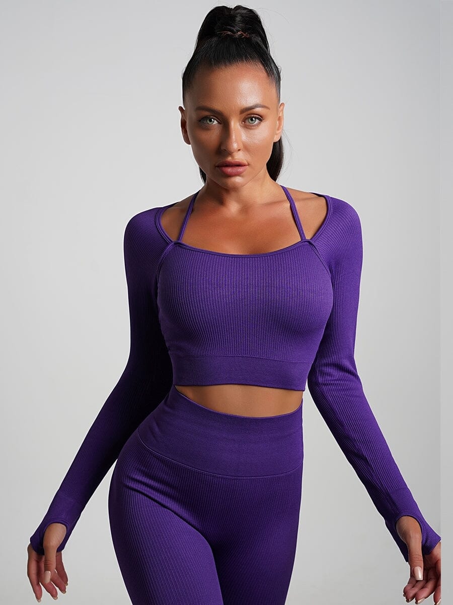 Crop Top Plissé Manches Longues Sport Crop Top Helanke-Srbija.com sa Violet 