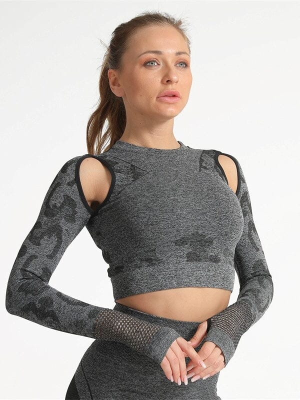 Crop top Sport Camouflage Maille Crop Top Helanke-Srbija.com sa Gris foncé 