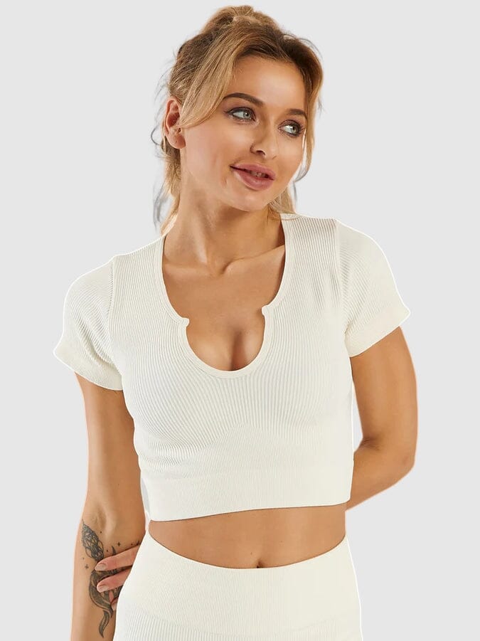 Crop Top Sport Manches Courtes Crop Top Helanke-Srbija.com sa Blanc 