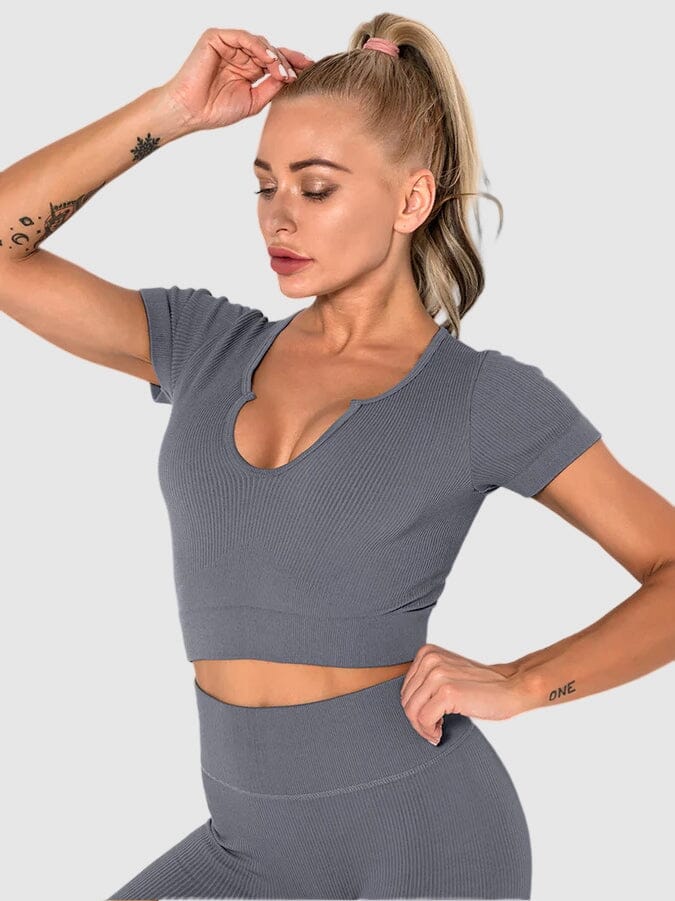 Crop Top Sport Manches Courtes Crop Top Helanke-Srbija.com sa Gris 