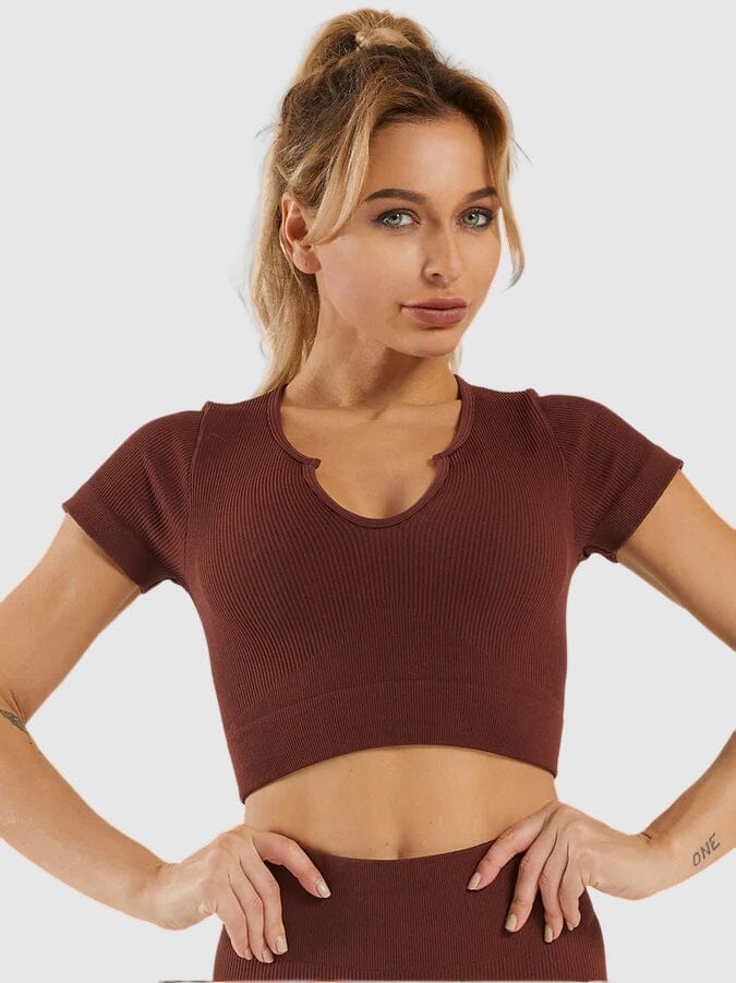 Crop Top Sport Manches Courtes Crop Top Helanke-Srbija.com sa Marron 