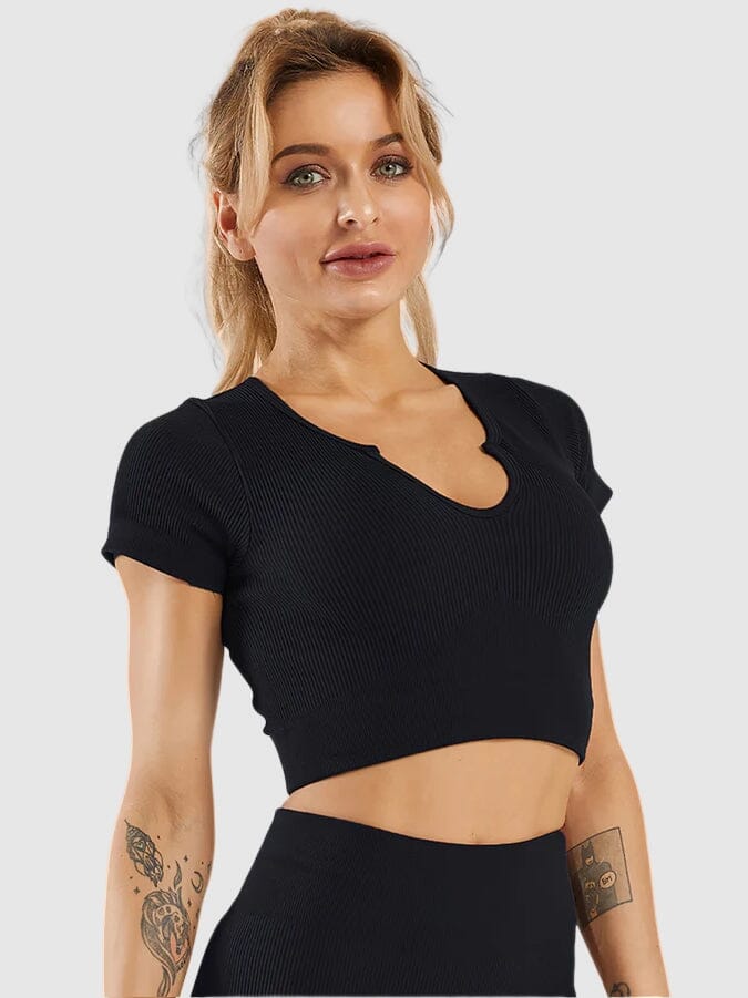 Crop Top Sport Manches Courtes Crop Top Helanke-Srbija.com sa Noir 
