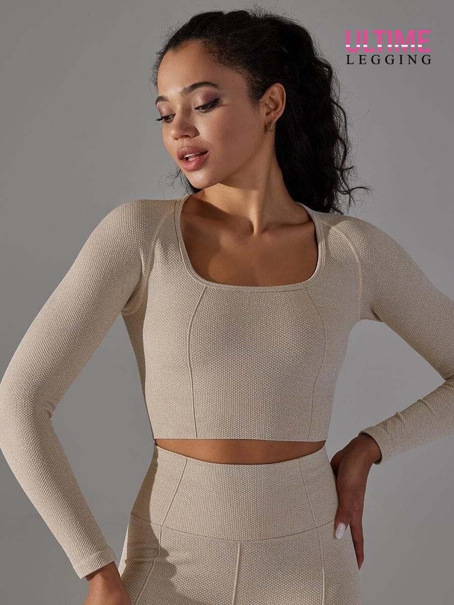 Crop Top Sport Manches Longues Fitness - Ultime-Legging Crop Top Helanke-Srbija.com sa Beige 