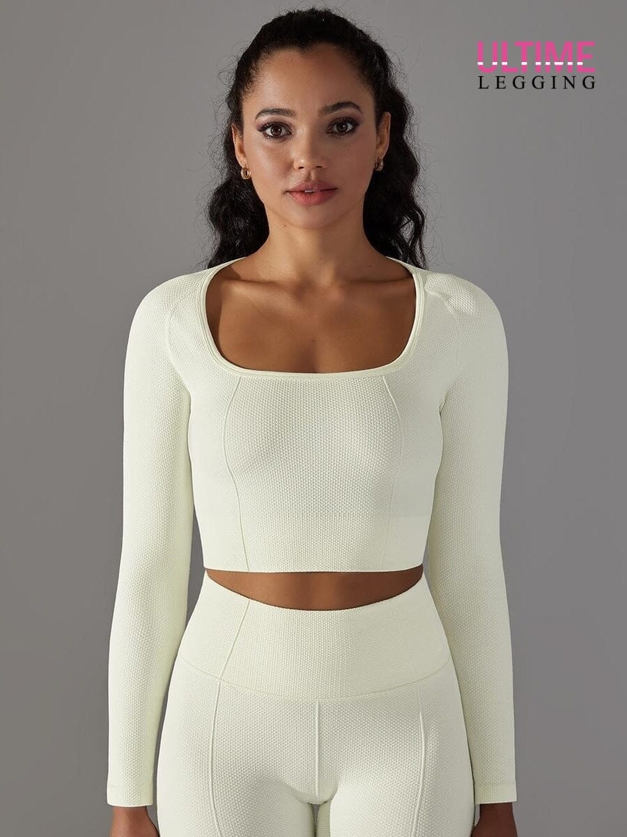 Crop Top Sport Manches Longues Fitness - Ultime-Legging Crop Top Helanke-Srbija.com sa Blanc cassé 