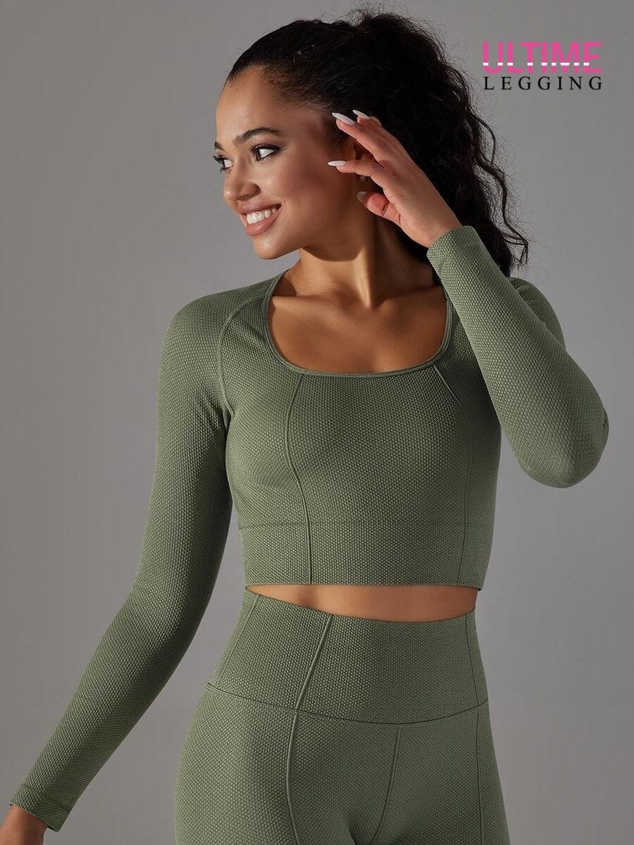 Crop Top Sport Manches Longues Fitness - Ultime-Legging Crop Top Helanke-Srbija.com sa Kaki 