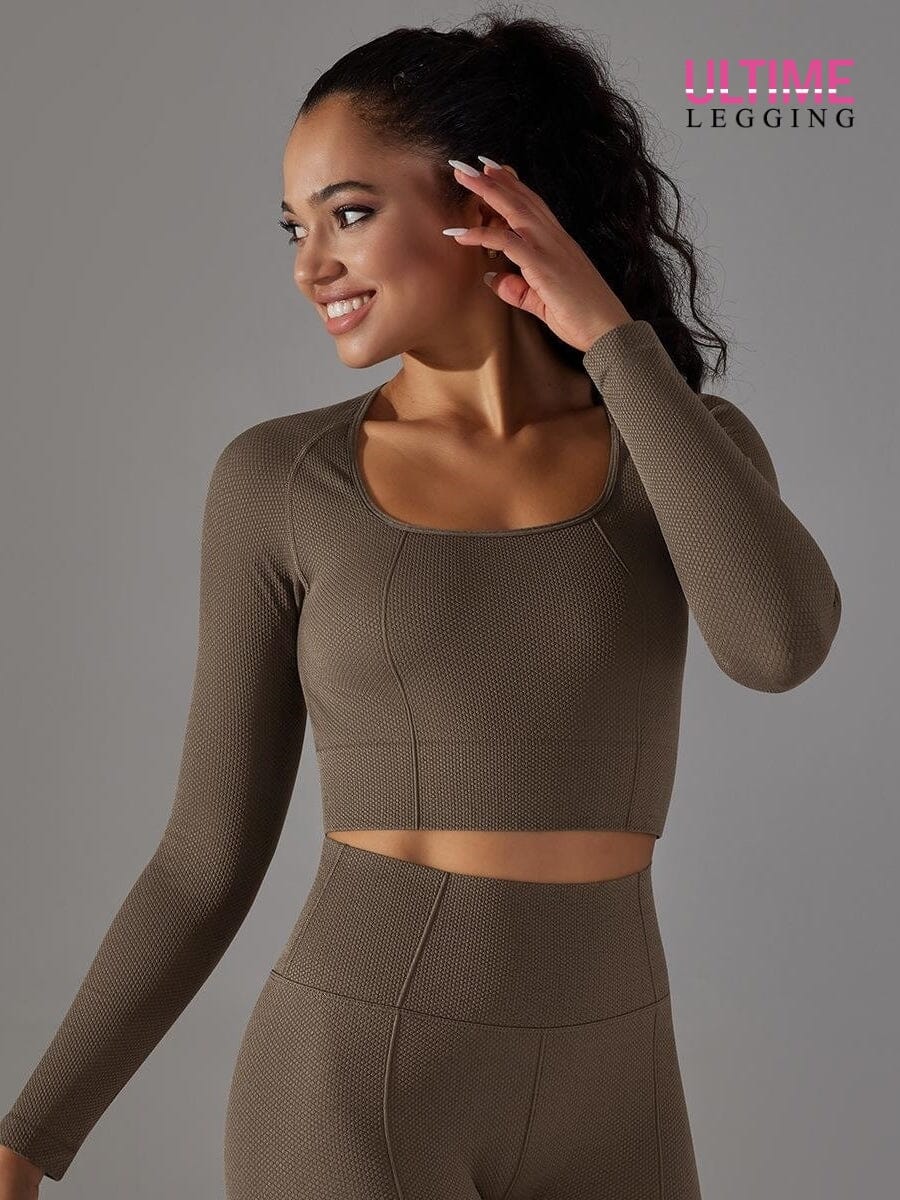 Crop Top Sport Manches Longues Fitness - Ultime-Legging Crop Top Helanke-Srbija.com sa Marron 