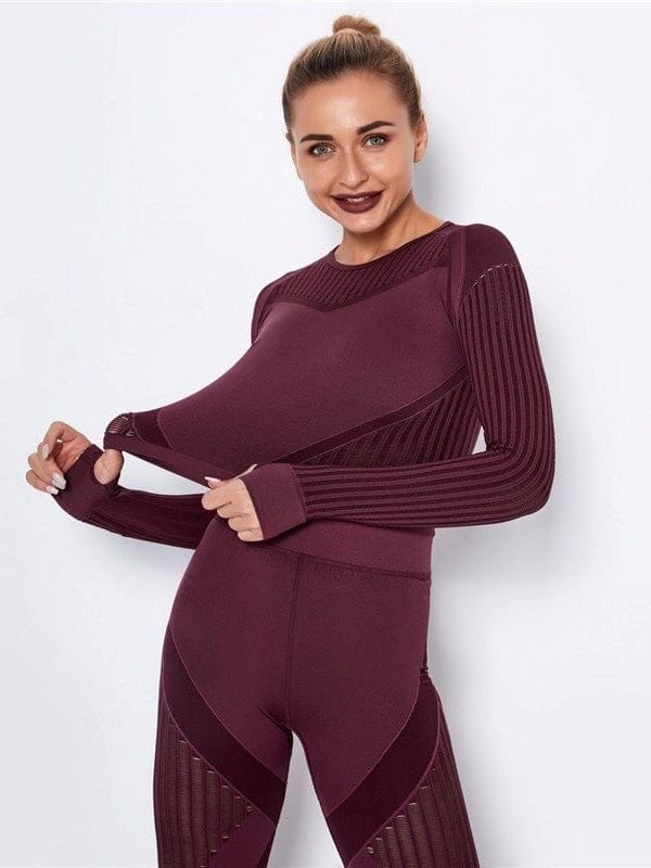 Crop Top Sport Manches Longues Respirant Crop Top Helanke-Srbija.com : Legging Femme | Vêtements de Sport XS Bordeaux 