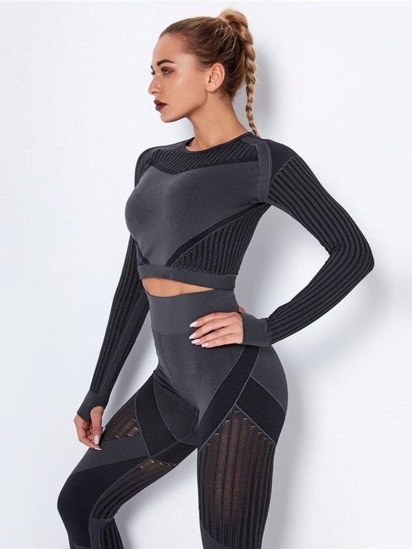 Crop Top Sport Manches Longues Respirant Crop Top Helanke-Srbija.com : Legging Femme | Vêtements de Sport XS Gris foncé 