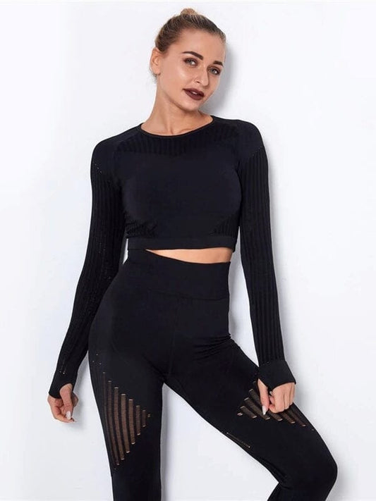 Crop Top Sport Manches Longues Respirant Crop Top Helanke-Srbija.com : Legging Femme | Vêtements de Sport XS Noir 