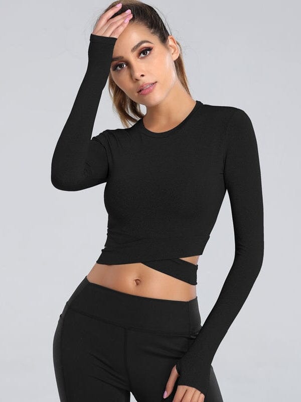 Crop Top Sport Moulant Manches Longues Crop Top Helanke-Srbija.com sa Noir 