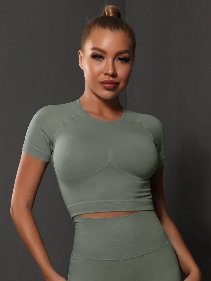 Crop Top Sport Push Up Crop Top Helanke-Srbija.com : Legging Femme | Vêtements de Sport sa Gris 