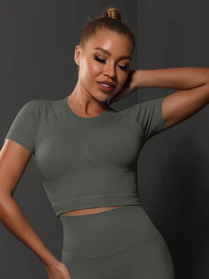 Crop Top Sport Push Up Crop Top Helanke-Srbija.com : Legging Femme | Vêtements de Sport sa Kaki grisé 