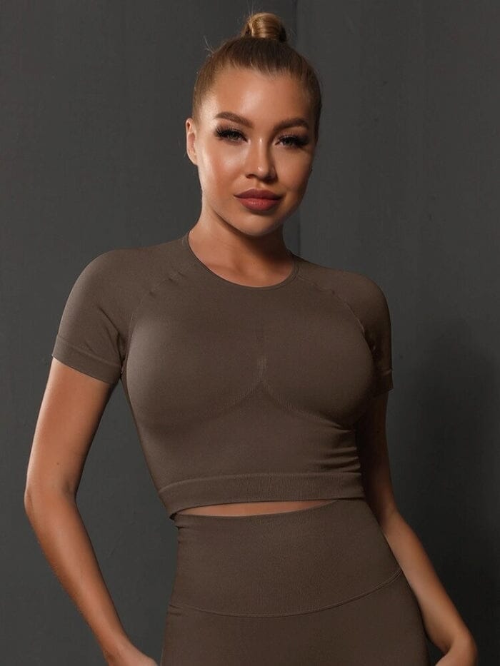 Crop Top Sport Push Up Crop Top Helanke-Srbija.com : Legging Femme | Vêtements de Sport sa Marron 