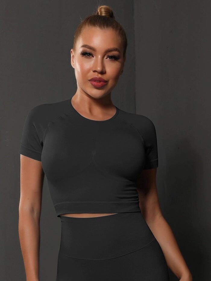 Crop Top Sport Push Up Crop Top Helanke-Srbija.com : Legging Femme | Vêtements de Sport sa Noir 