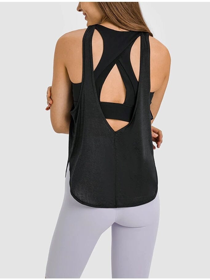 Débardeur Sport Dos Ouvert T-Shirt Helanke-Srbija.com : Legging Femme | Vêtements de Sport XS Noir 