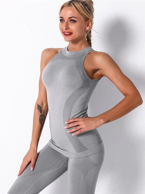 Débardeur Sport Sans Couture, KindyFit T-Shirt Helanke-Srbija.com : Legging Femme | Vêtements de Sport sa Gris 