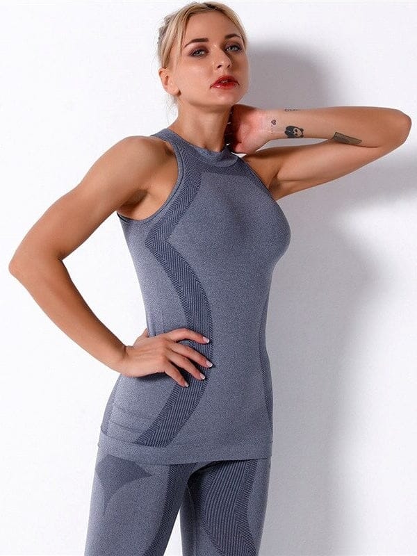 Débardeur Sport Sans Couture, KindyFit T-Shirt Helanke-Srbija.com : Legging Femme | Vêtements de Sport sa Gris foncé 