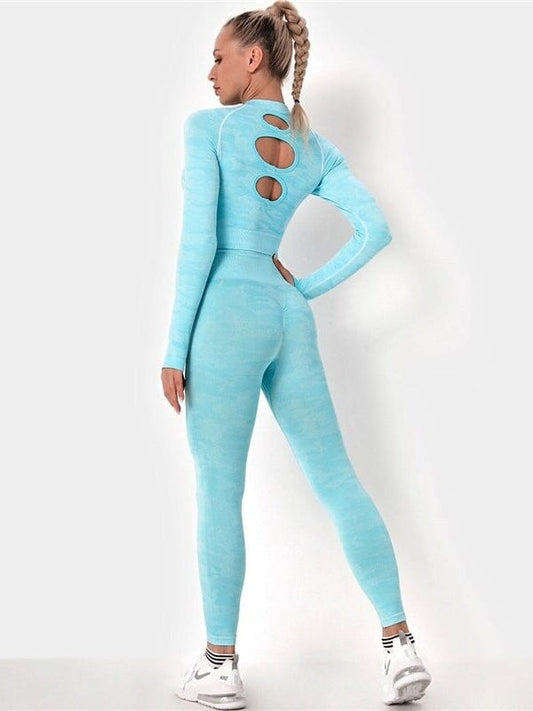 Ensemble Sport Camouflage Legging et Crop Top Ensemble Sport Helanke-Srbija.com : Legging Femme | Vêtements de Sport sa Bleu ciel 