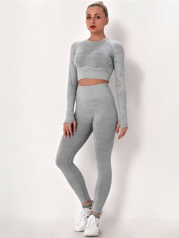 Ensemble Sport Camouflage Legging et Crop Top Ensemble Sport Helanke-Srbija.com : Legging Femme | Vêtements de Sport sa Gris 