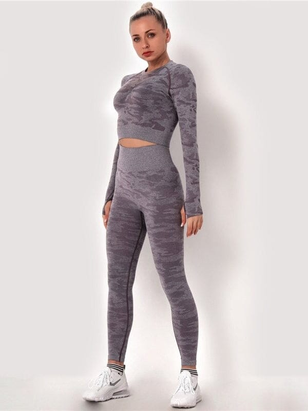 Ensemble Sport Camouflage Legging et Crop Top Ensemble Sport Helanke-Srbija.com : Legging Femme | Vêtements de Sport sa Violet 