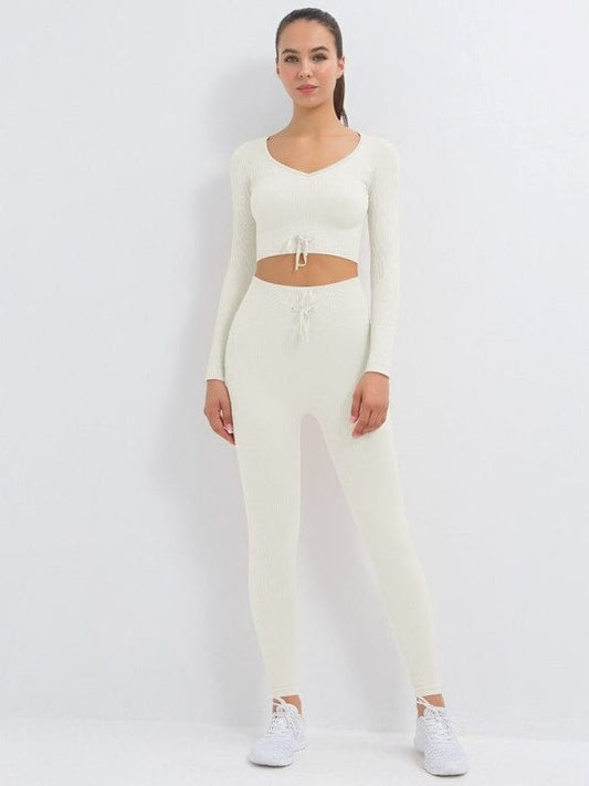 Ensemble Sport Côtelé Legging et Top Ensemble Sport Helanke-Srbija.com : Legging Femme | Vêtements de Sport sa Blanc 