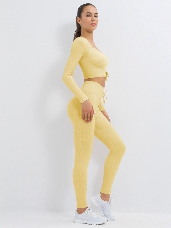 Ensemble Sport Côtelé Legging et Top Ensemble Sport Helanke-Srbija.com : Legging Femme | Vêtements de Sport sa Jaune 