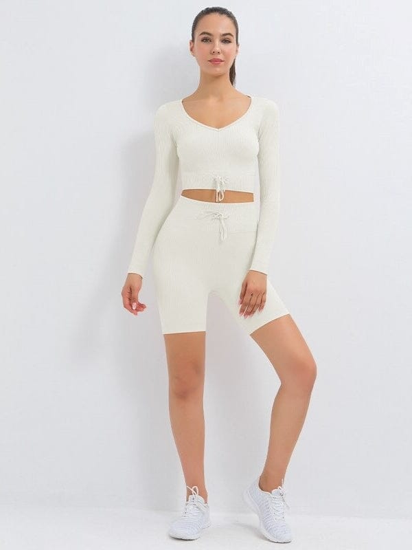 Ensemble Sport Côtelé Short et Top Ensemble Sport Helanke-Srbija.com : Legging Femme | Vêtements de Sport sa Blanc 