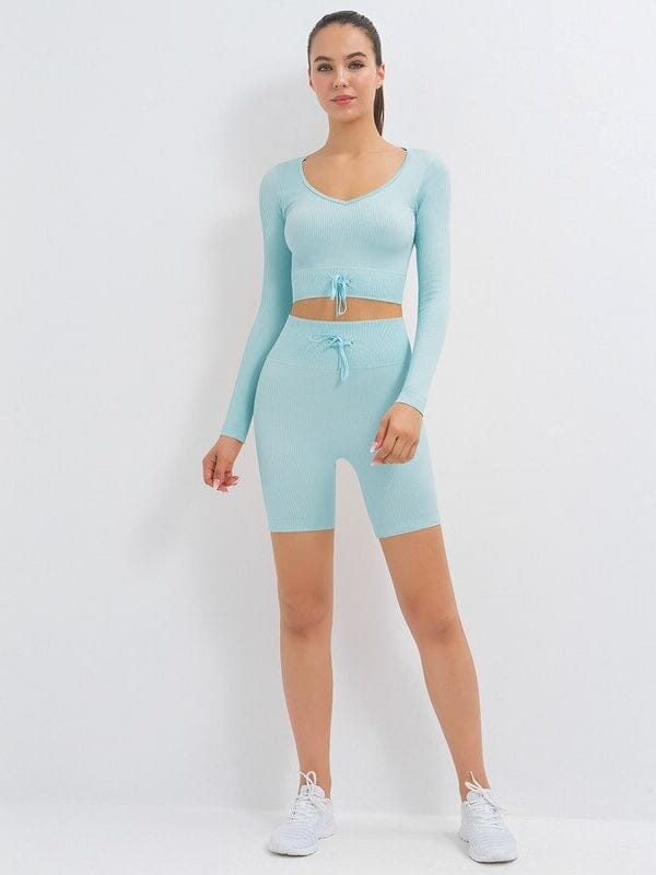 Ensemble Sport Côtelé Short et Top Ensemble Sport Helanke-Srbija.com : Legging Femme | Vêtements de Sport sa Bleu 