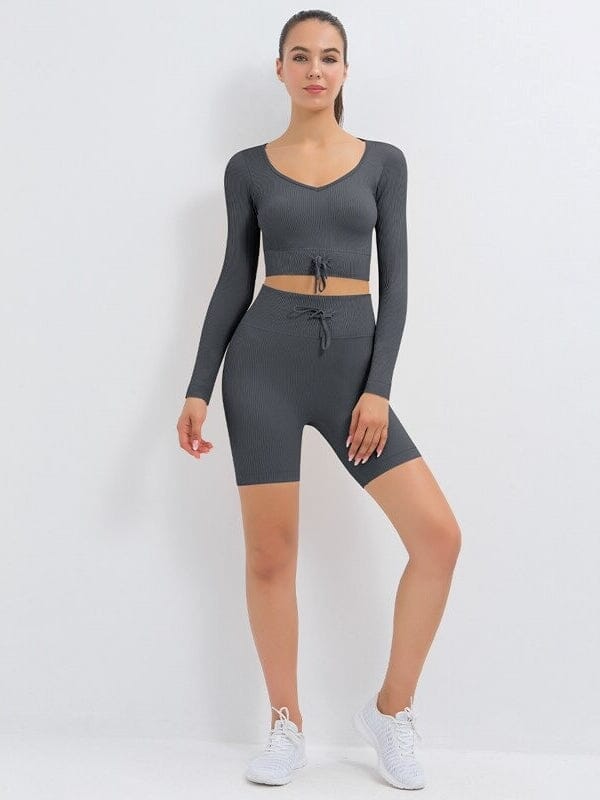 Ensemble Sport Côtelé Short et Top Ensemble Sport Helanke-Srbija.com : Legging Femme | Vêtements de Sport sa Gris foncé 