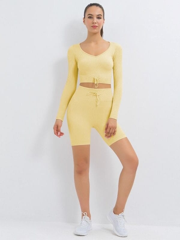 Ensemble Sport Côtelé Short et Top Ensemble Sport Helanke-Srbija.com : Legging Femme | Vêtements de Sport sa Jaune 