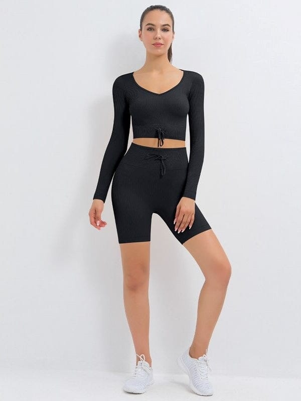 Ensemble Sport Côtelé Short et Top Ensemble Sport Helanke-Srbija.com : Legging Femme | Vêtements de Sport sa Noir 