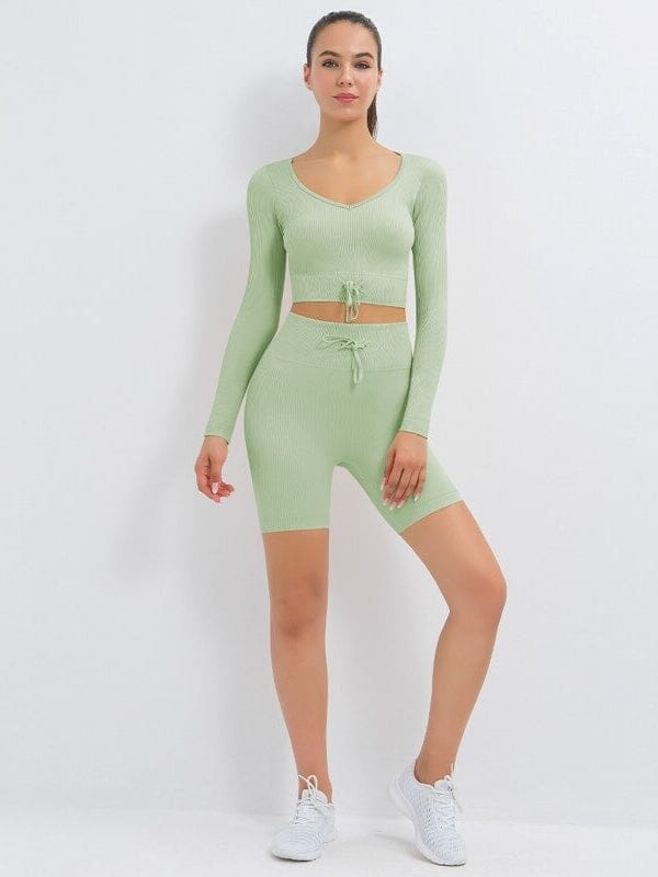 Ensemble Sport Côtelé Short et Top Ensemble Sport Helanke-Srbija.com : Legging Femme | Vêtements de Sport sa Vert 