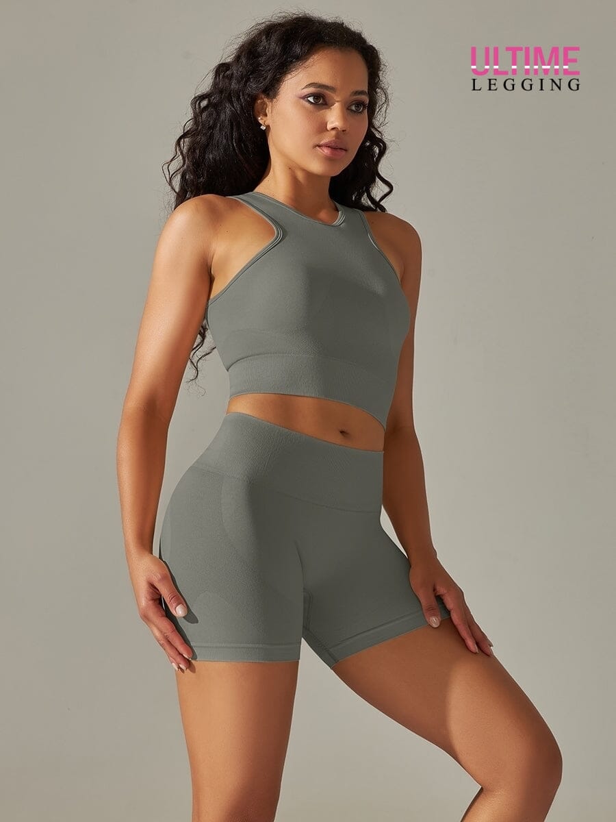Ensemble Sport Fitness Push Up Sans Couture - Ultime-Legging Ensemble Sport Helanke-Srbija.com sa Gris foncé 