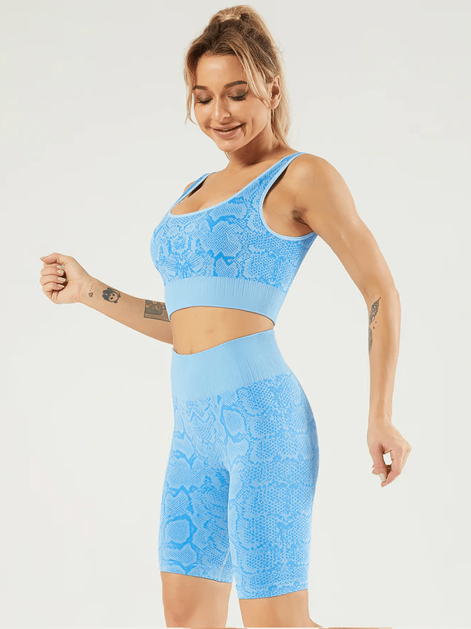 Ensemble Sport Imprimé Serpent, Short et Soutien-Gorge Ensemble Sport Helanke-Srbija.com : Legging Femme | Vêtements de Sport sa Bleu ciel 