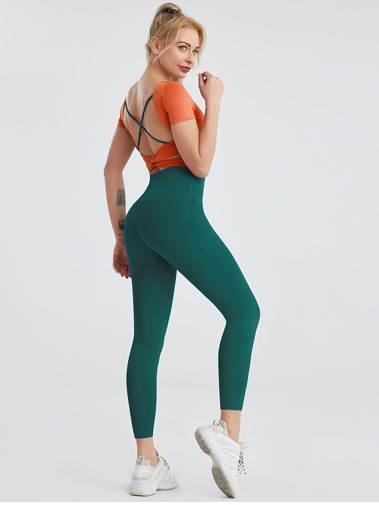 Ensemble Sport Legging T-shirt Manches Courtes Ensemble Sport Helanke-Srbija.com sa Vert/Orange 