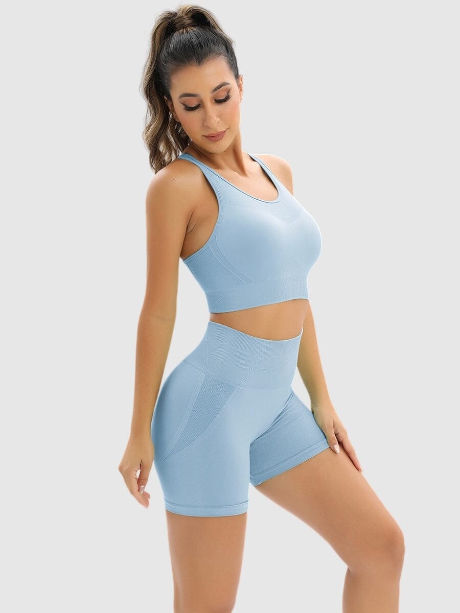 Ensemble Sport Push Up, Short et Brassière Ensemble Sport Helanke-Srbija.com : Legging Femme | Vêtements de Sport sa Bleu ciel 