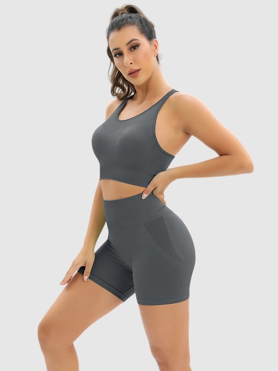 Ensemble Sport Push Up, Short et Brassière Ensemble Sport Helanke-Srbija.com : Legging Femme | Vêtements de Sport sa Gris 