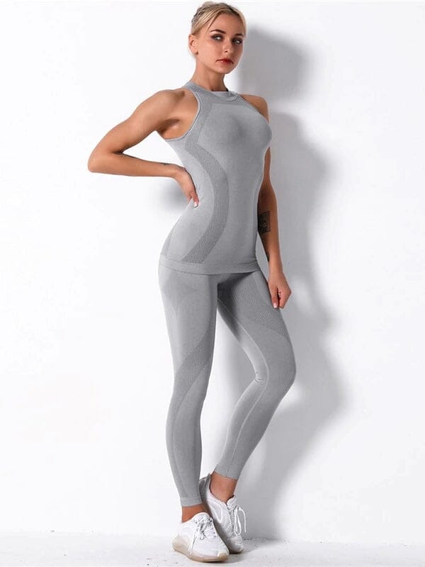 Ensemble Sport Sans Couture Legging et Top - KindyFit Ensemble Sport Helanke-Srbija.com : Legging Femme | Vêtements de Sport sa Gris 
