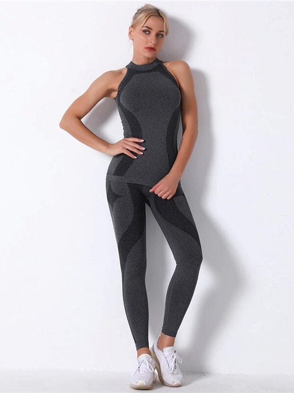 Ensemble Sport Sans Couture Legging et Top - KindyFit Ensemble Sport Helanke-Srbija.com : Legging Femme | Vêtements de Sport sa Noir 