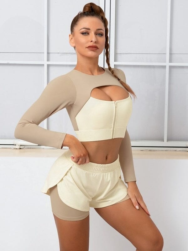 Ensemble Sport Short 2 en 1 et Crop Top - Elixy Ensemble Sport Helanke-Srbija.com sa Beige 