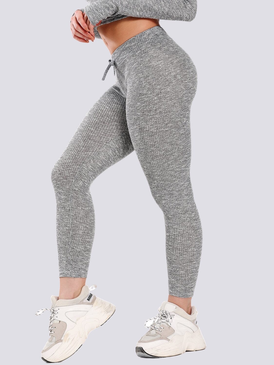 Legging Côtelé Taille Haute - Sport Leggings Helanke-Srbija.com sa Gris 