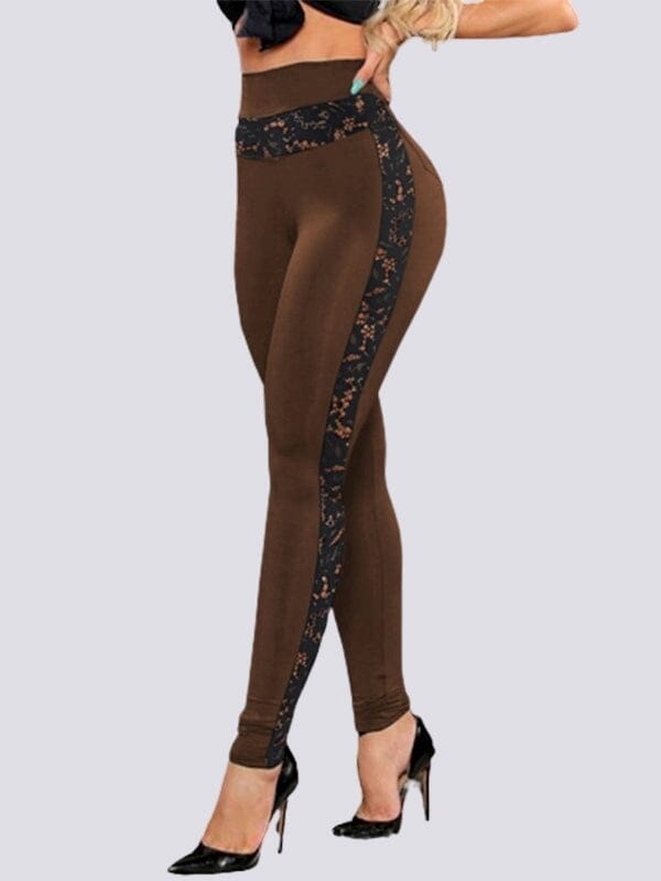 Legging Dentelle Taille Haute Leggings Helanke-Srbija.com sa Marron 