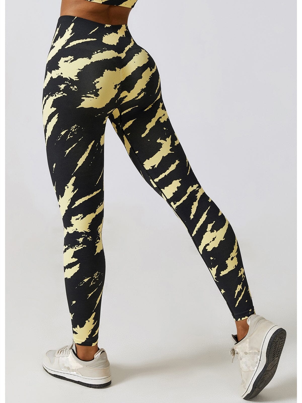 Legging Fitness Moulant Taille Haute Push Up Leggings Helanke-Srbija.com sa Noir/Jaune 