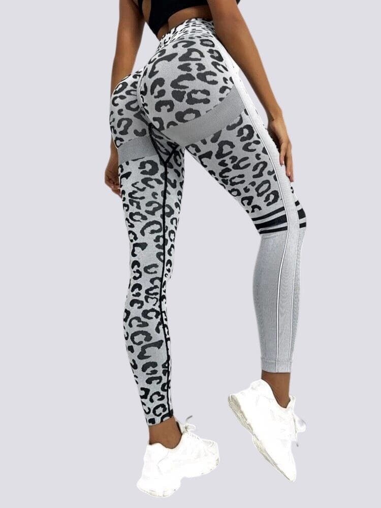 Legging Sans Couture Push Up Sport - Léopard Leggings Helanke-Srbija.com sa Gris 