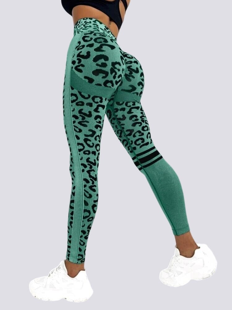 Legging Sans Couture Push Up Sport - Léopard Leggings Helanke-Srbija.com sa Vert 