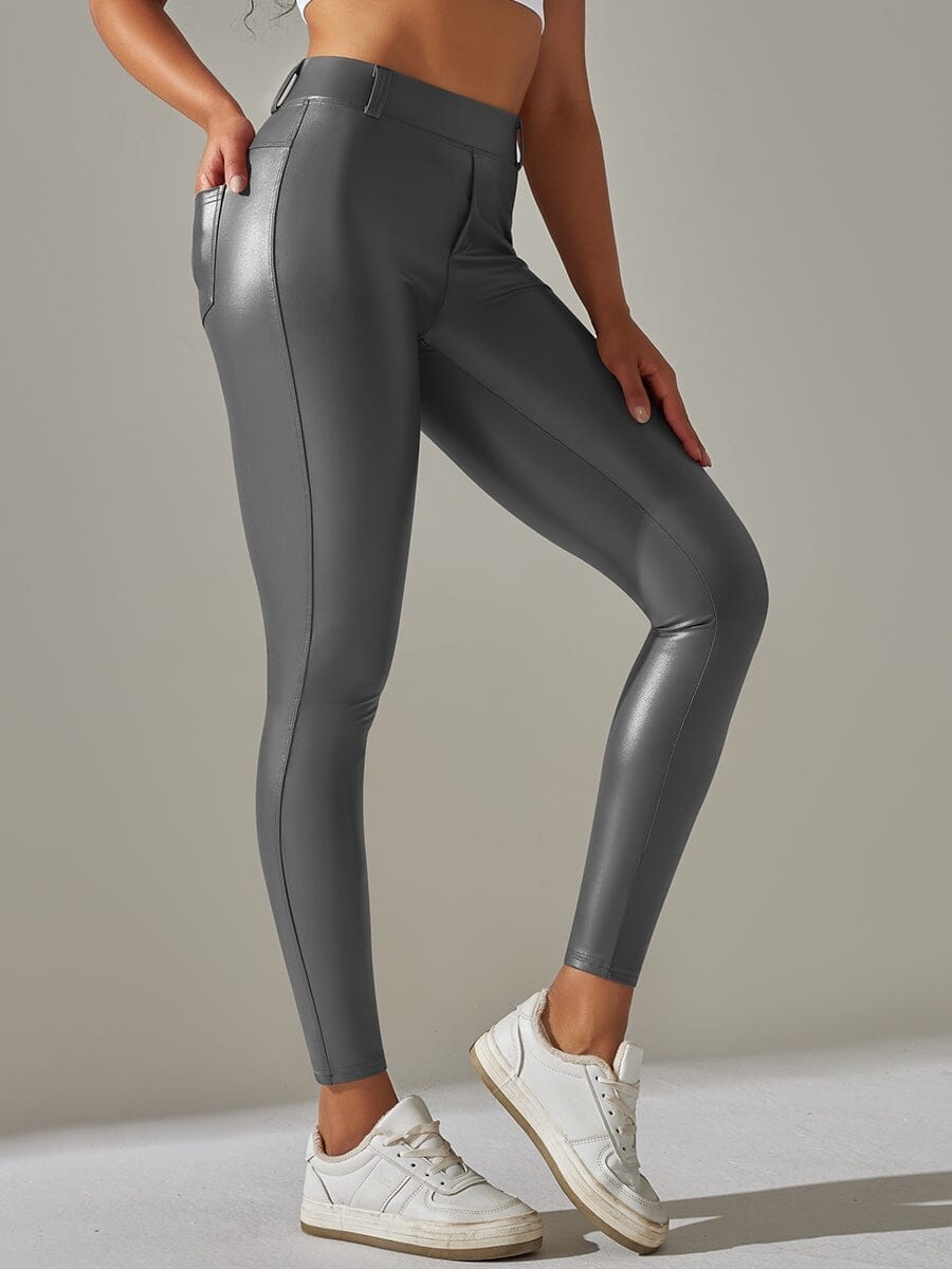 Legging Simili Cuir Intérieur Velours Leggings Helanke-Srbija.com sa Gris 