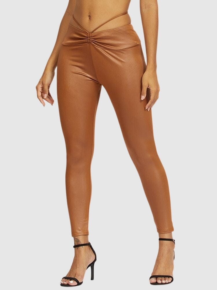 Legging Simili Cuir Taille Élastique Leggings Helanke-Srbija.com sa Marron 