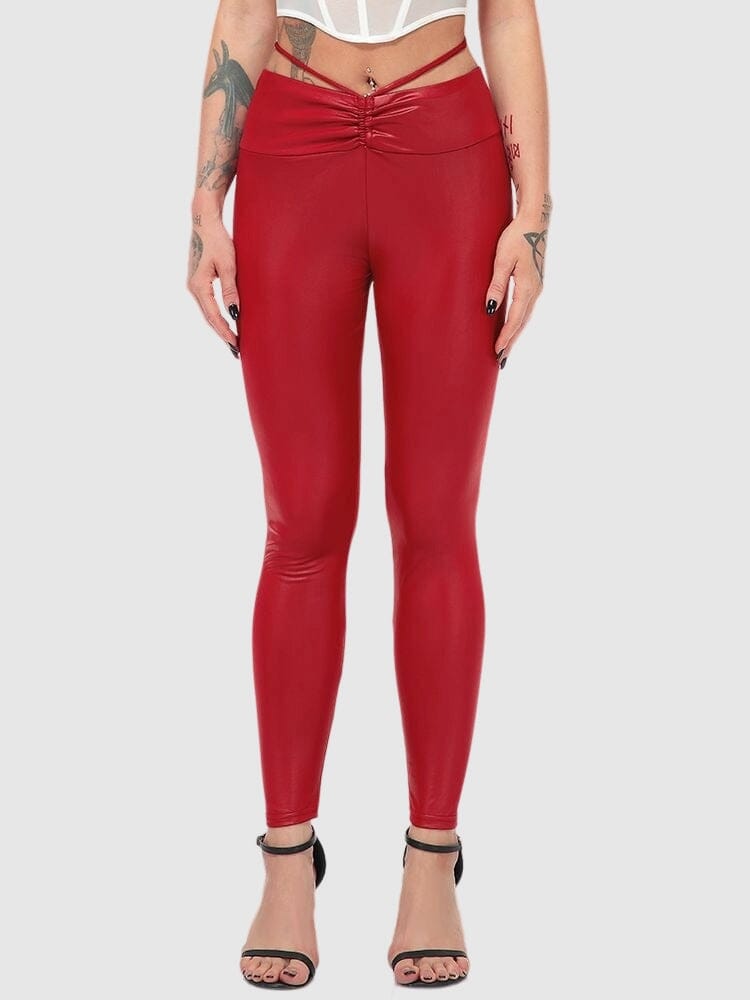 Legging Simili Cuir Taille Élastique Leggings Helanke-Srbija.com sa Rouge 