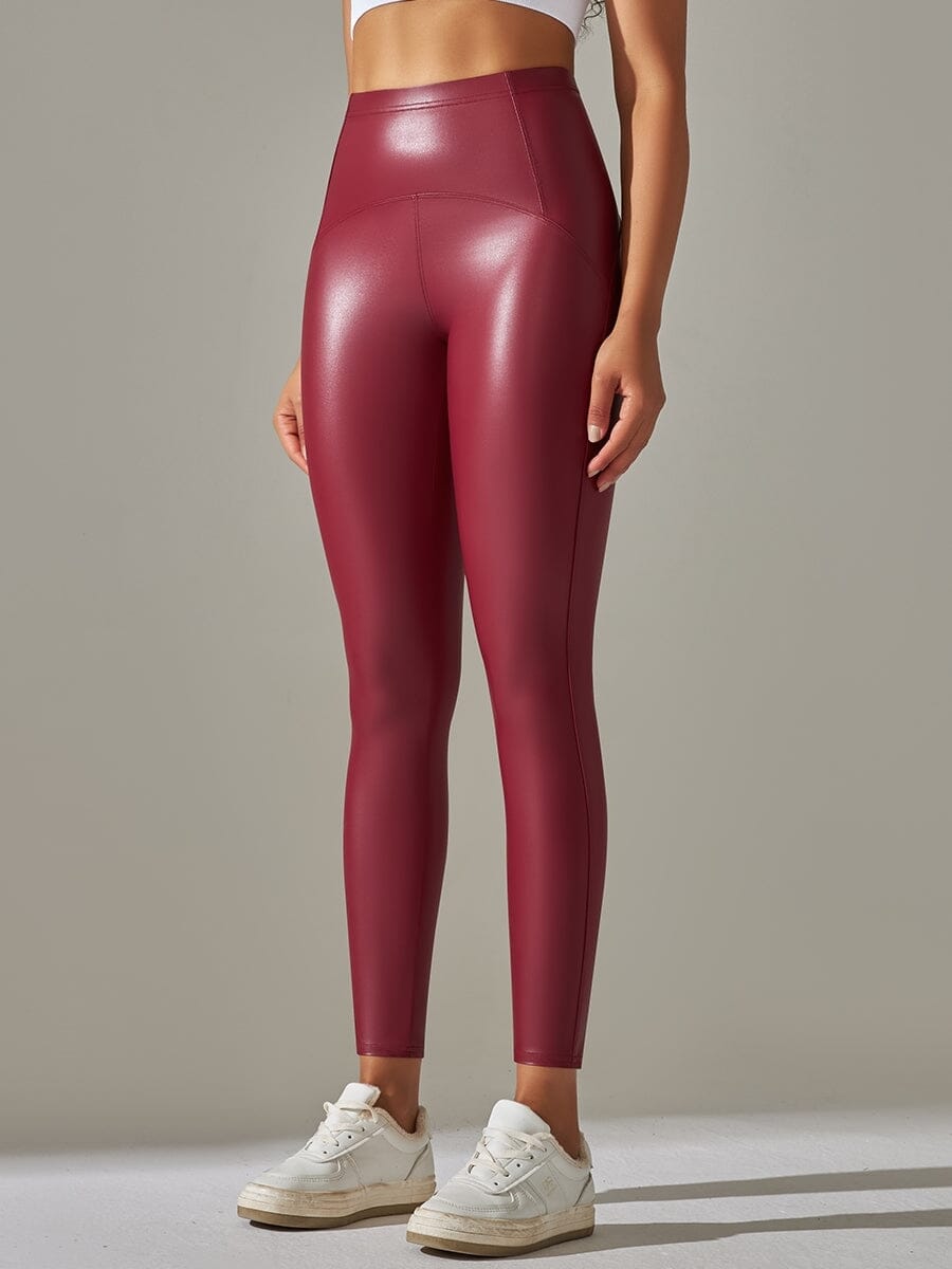 Legging Simili Cuir Ventre Plat Velours Leggings Helanke-Srbija.com sa Bordeaux 